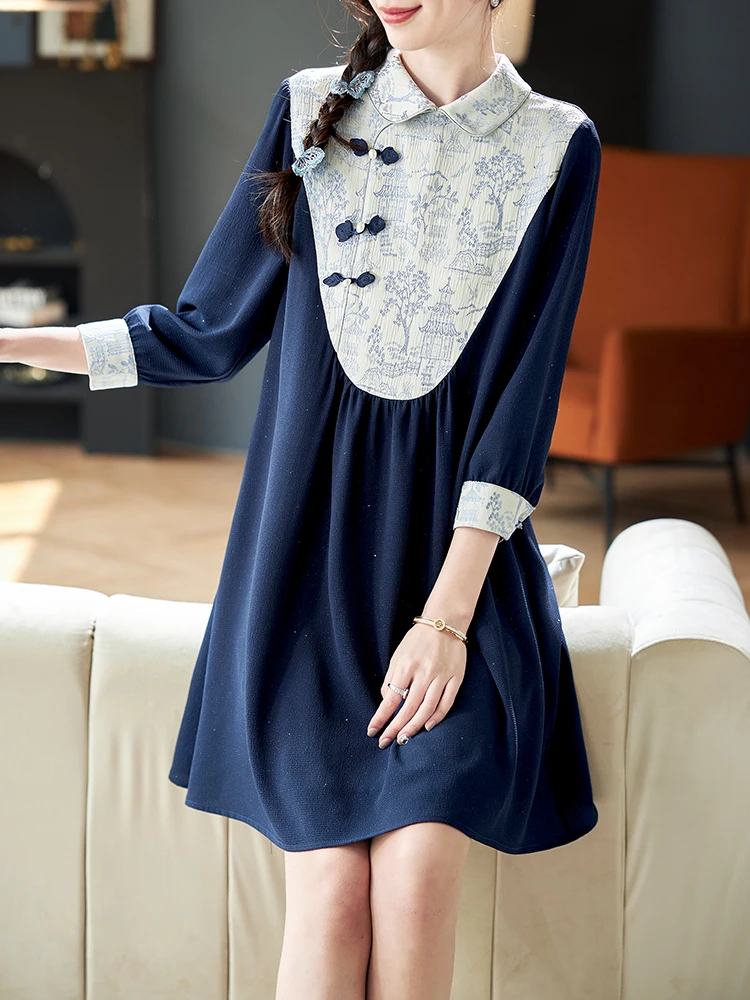 2024 Women's Clothing Spliced age-reducing jacquard bright silk dress Spring Summer New No.47