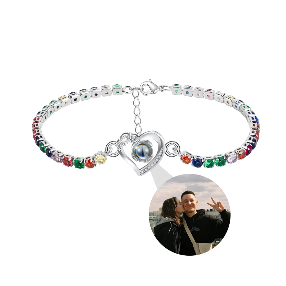 

Colorful Rhinestone Chain Bracelet Custom Photo Projection Bracelet Charm Heart Jewery Personalized Picture Memorial Bracelets