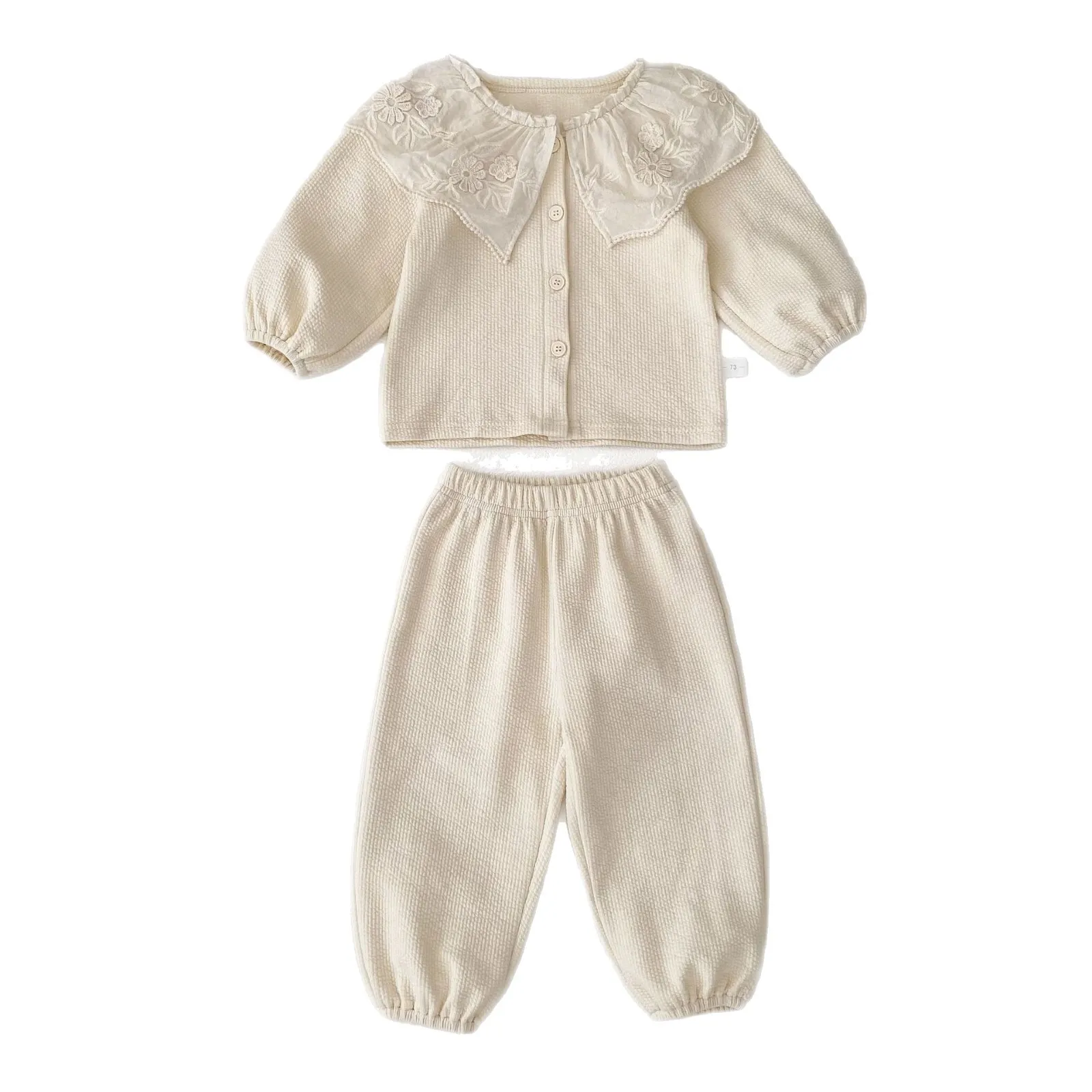 2025 الخريف جديد طفل ملابس طويلة الأكمام مجموعة الفتيات الدانتيل طوق سترة القمم + السراويل 2 قطعة دعوى الاطفال القطن تنوعا وتتسابق