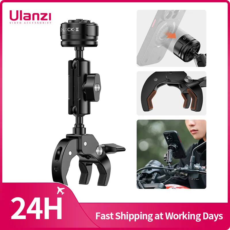 

Ulanzi O-LOCK II Motorcycle Handlebar Clamp Mount Quick Release Phone Holder for iPhone 15 Pro Pro Max for Cycling