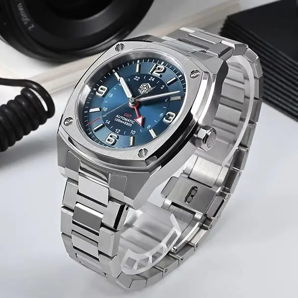 

San Martin мужские автоматические часы 40 мм GMT квадратные механические наручные часы с сапфировым стеклом 100 м водонепроницаемые BGW-9 светящиеся Hangzhou 6460