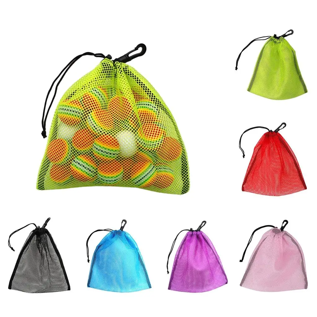 Nylon Mesh Nets Bag Pouch Golf Tennis Balls Carrying Holder Storage Bag with Drawstring Closure &