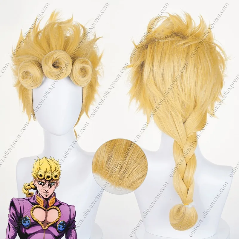 

Парик для косплея Golden Wind Giorno Giovanna, длина 58 см, предварительно плетеные золотистые термостойкие синтетические волосы
