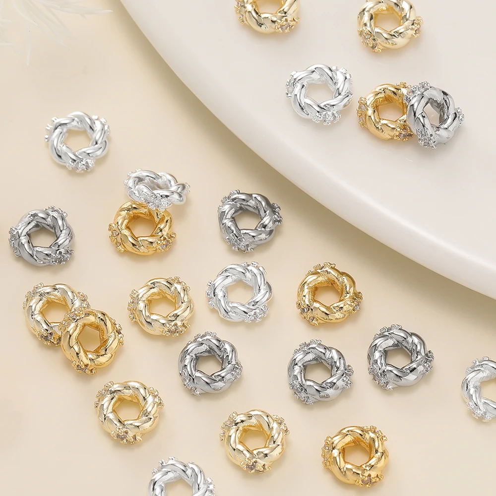 

5Piece/Lot 14/18k Gold Color Plated Round Shape Spacer Beads With Zircon for DIY Jewelry Making Bracelet Necklace Accessories