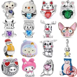 Fine 925 Silver Fit Original Bracelet Europe Cute Cartoon Doll Series Dangle Charm Beads Necklace Pendant Diy Women Jewelry Gift