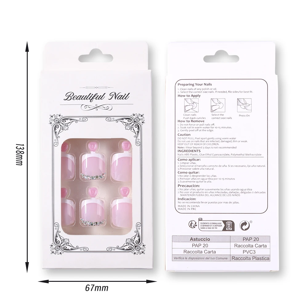 24 pçs glitter unhas falsas curto quadrado unhas do dedo do pé falso com strass acrílico pé dicas de unhas cobertura completa imprensa em unhas dos pés