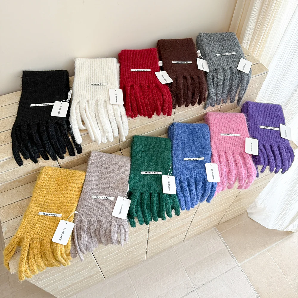 Winter Scarf for Women Solid Color Wool Blend Knitted Wrap Long Warm Scarf for Travel Office Warm Tassel Scarves Neckercheif