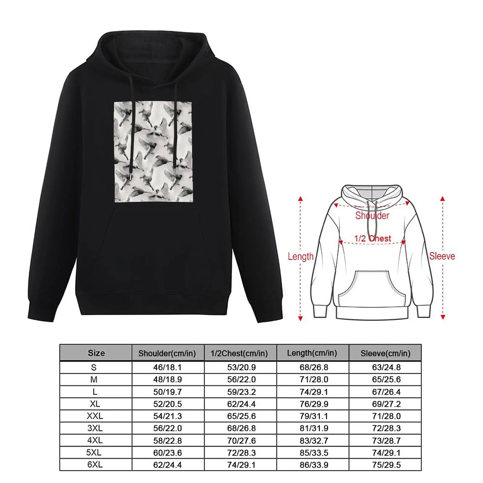 Sparrow Flight - monochrome Pullover Hoodie men's coat male clothes men's autumn clothes hoodie graphic