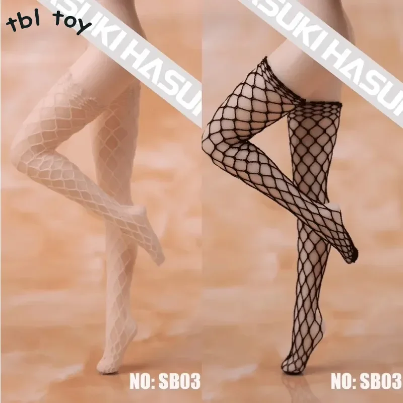 HASUKI 1/12 Scale SB03 3D Female Shereo Long Tube Big Fishnet Stocking Seamless Clothes Model for 6 Inch Soldier Action Figures