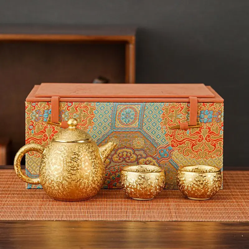 Colorful Gilt Travel Kung Fu Tea Set, Portable Gift Box with One Pot Two Cups, Express Cup Design, Gift Tea Set