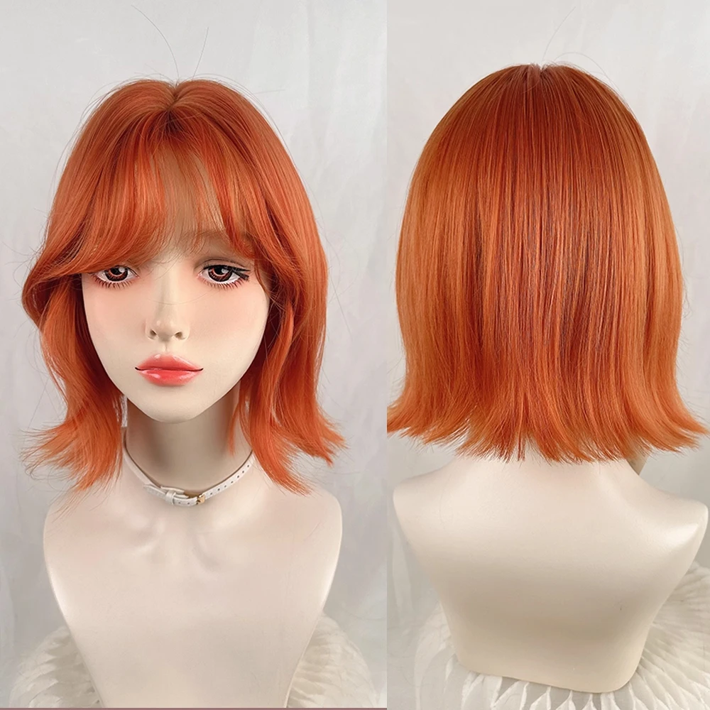 

Короткие прямые парики с челкой, синтетические женские пушистые парики Лолиты для косплея, оранжевый парик, термостойкий для повседневной вечеринки
