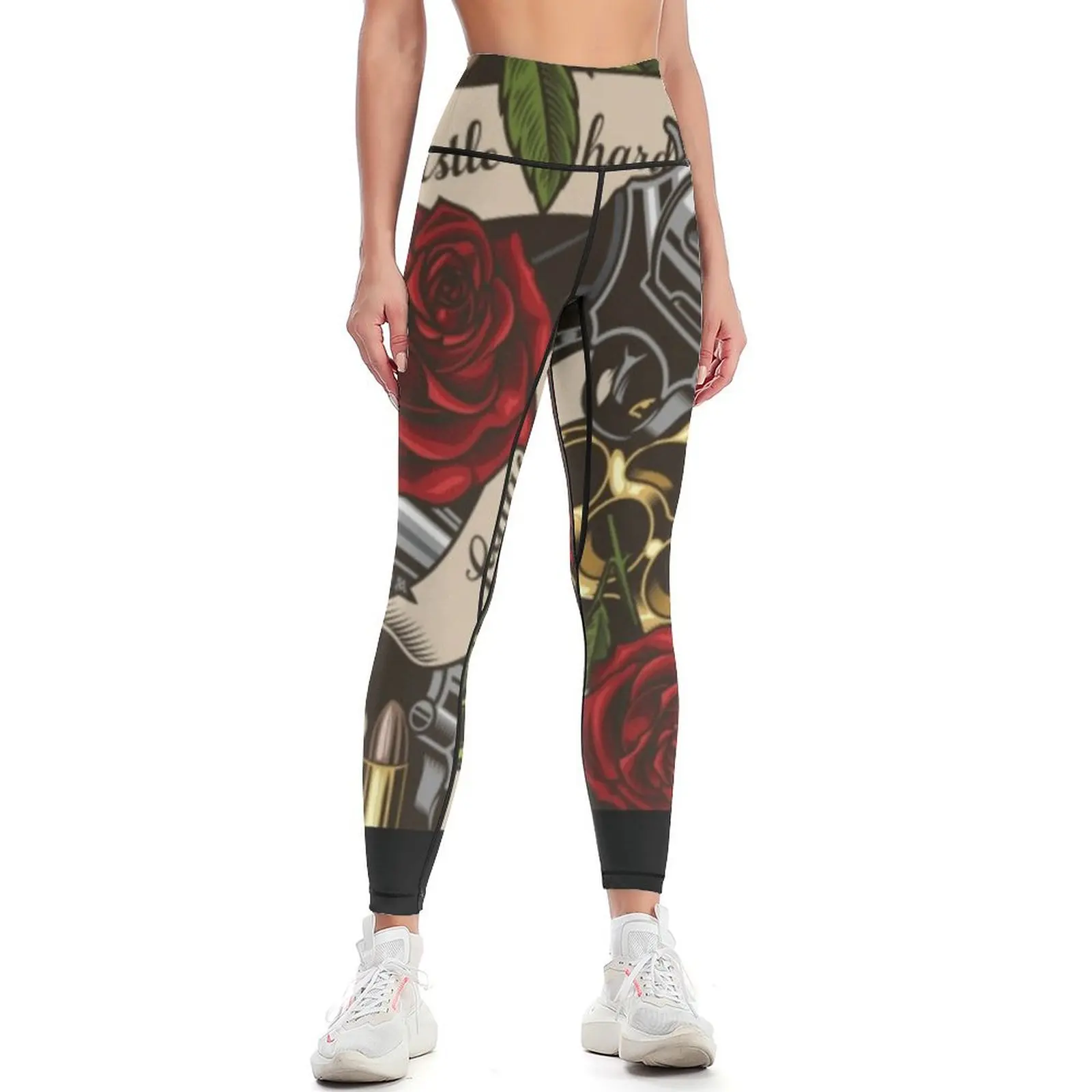 

Футболка с розами и пистолетами, леггинсы, брюки-султанки, женские колготки, спортивные брюки, женские леггинсы