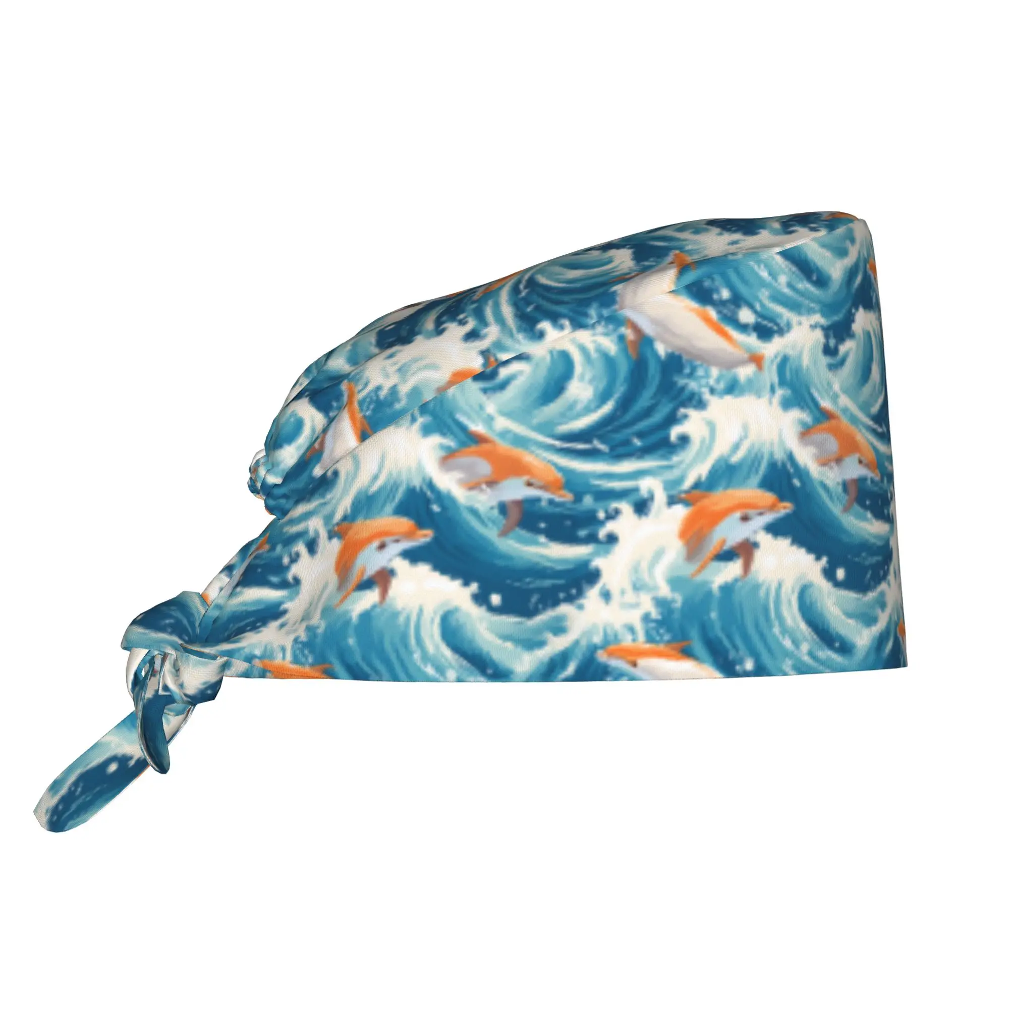 Dolphins  Scrubs Cap Surgical Hats Women Men Ocean Blue Sea Animal Water Whale Operating Room Cap Nursing Cap Lab Works Hat