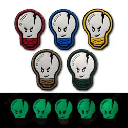 Cartoon Spoof Mini Light Bulb Outdoor Pack With Badge PVC Soft Rubber Magic Sticker Badge Black Out Glow Patch Clothing Patches
