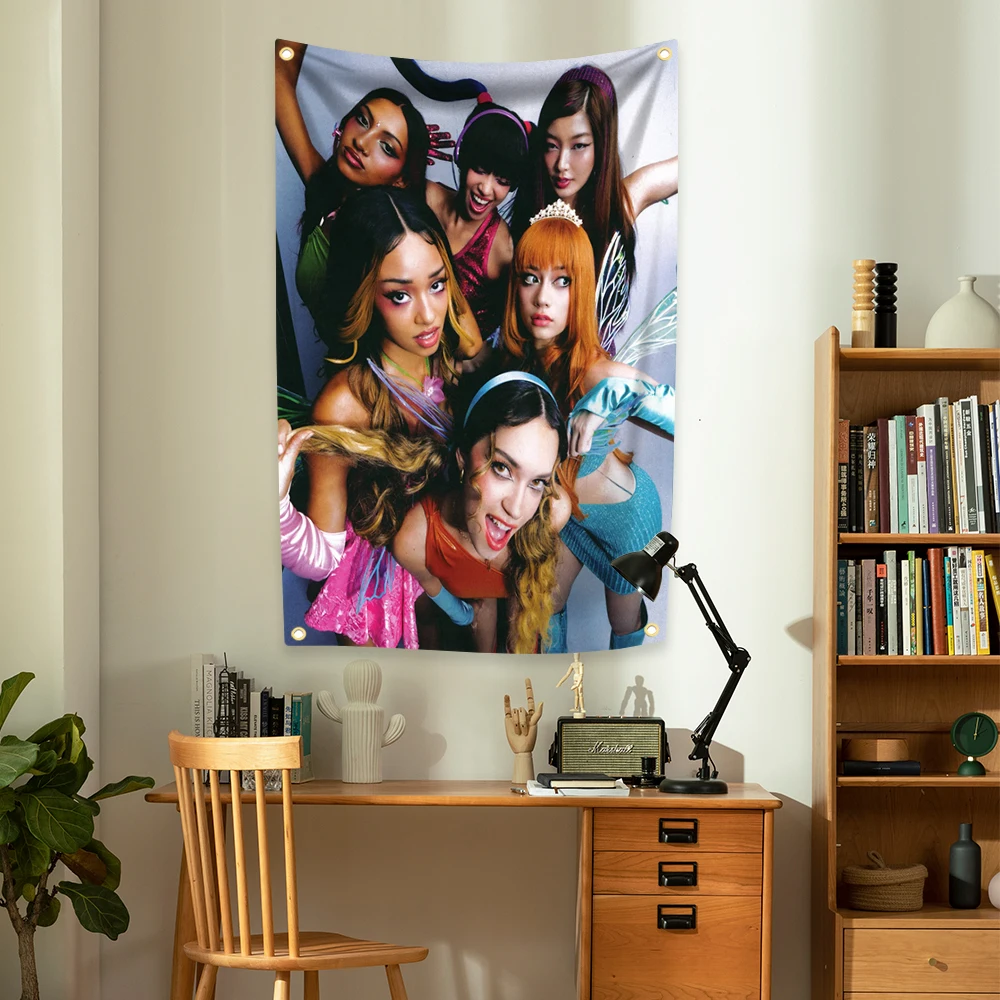 K-KATSEYE Flagge Kpop Girl Group Kunstdruck Wandteppich Wandflagge Wandbehang Zuhause Schlafzimmer Wohnheim Dekor Konzert Banner