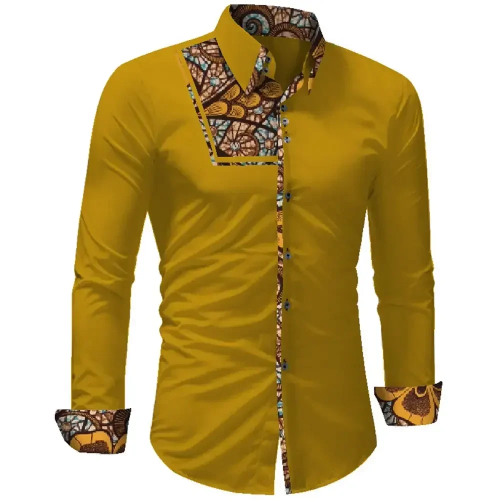 Bazin Riche Ankara African Print Causal Party Office Shits African Men Clothing Dashiki Tops African Print Shirt Coat WYN741