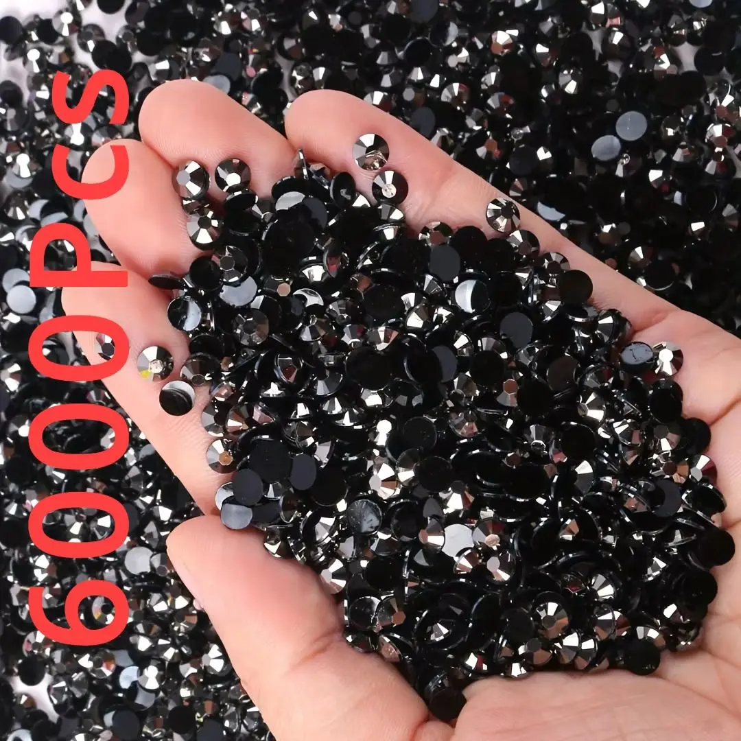 Cristal 6000 piezas de diamantes de imitación de resina de gelatina, perfecto para bricolaje, negro transparente, tazas, botellas, gafas, disfraces, fundas para teléfono y manicura