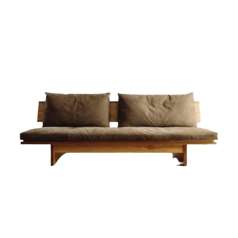 

Small apartment living room double sofa combination log wind solid wood homestay simple fabric furniture