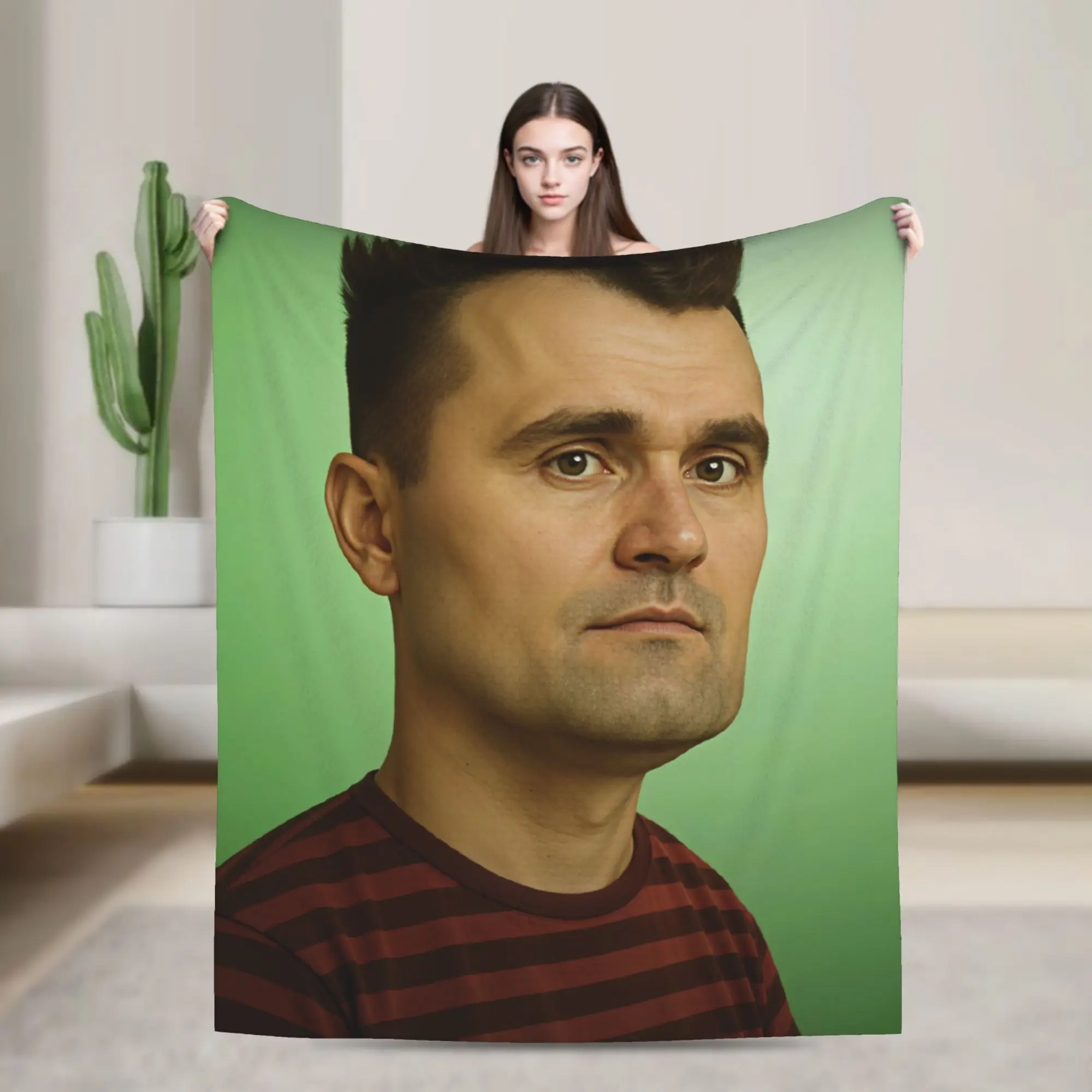 Charlie Kirk Green Screen Portrait Flannel Blanket Soft Warm Throw Blanket for Bedroom Travel Funny Bedspread Sofa Bed Cover