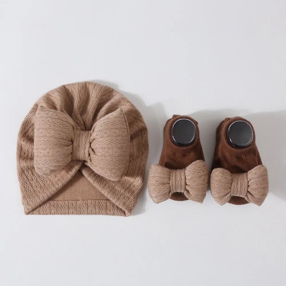 3 قطعة/المجموعة قبعة هندية القوس الطفل قبعة الجوارب مجموعة 0-12 أشهر القطن الطفل الجنين قبعة بلون يندبروف الوليد قبعة عمامة طفل #2