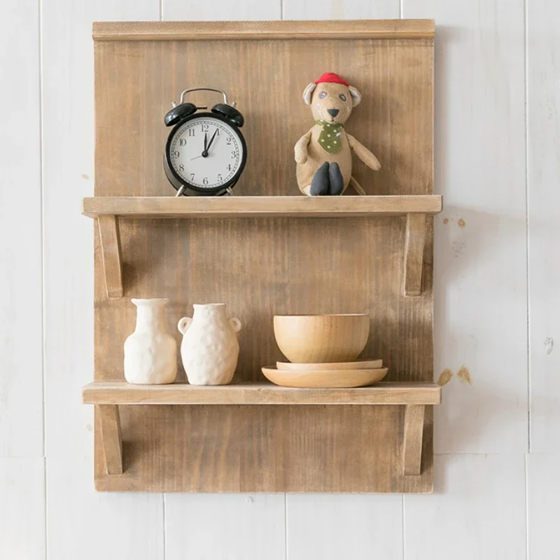 Pinewood Storage Rack  Wabi-Sabi Wall Shelf  Vintage Japanese Kitchen Partition  Wall-Mounted Mug Holder