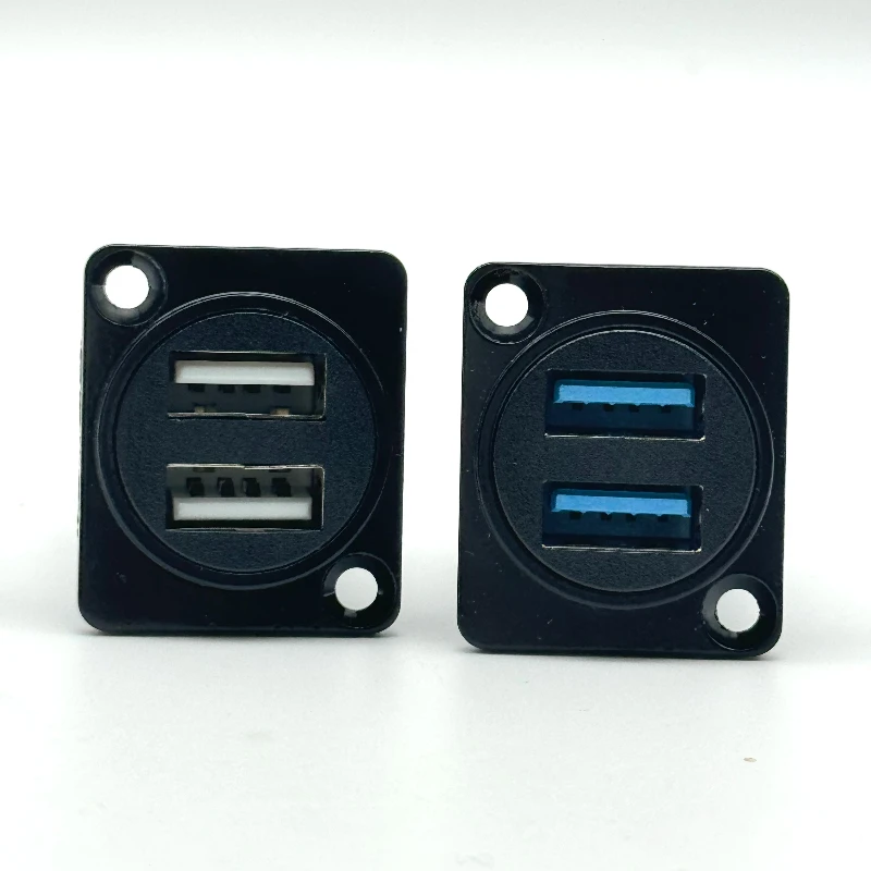 1PC D Type Metal Double-Row USB Socket Female To Female USB 2.0 3.0 Connector Panel Mounting Black