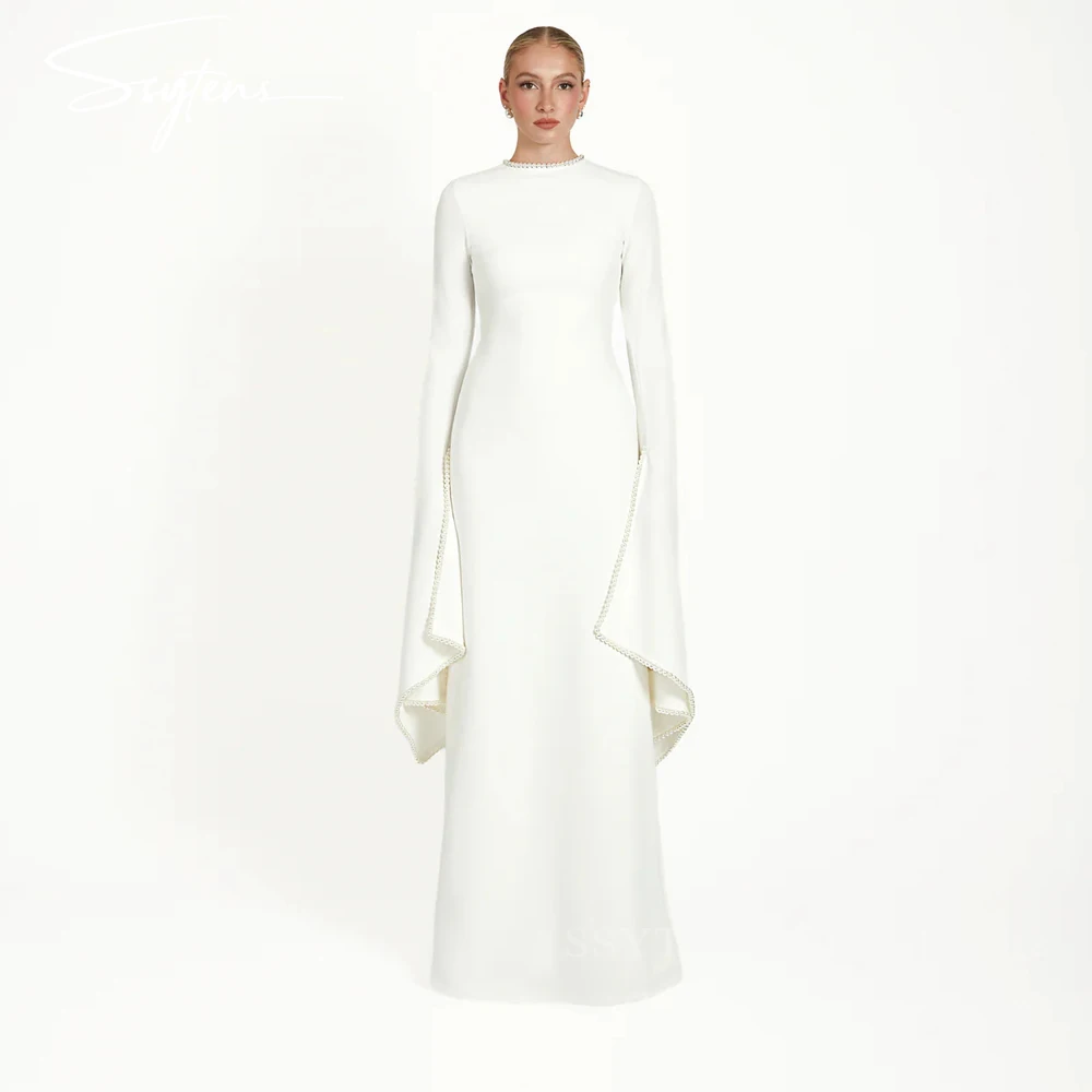 

SSYTENCustomized Modest Wedding Dresses BlacA Line Elegant Formal Party Gowns for Women Pearls Long Sleeves Guest Evening Dress