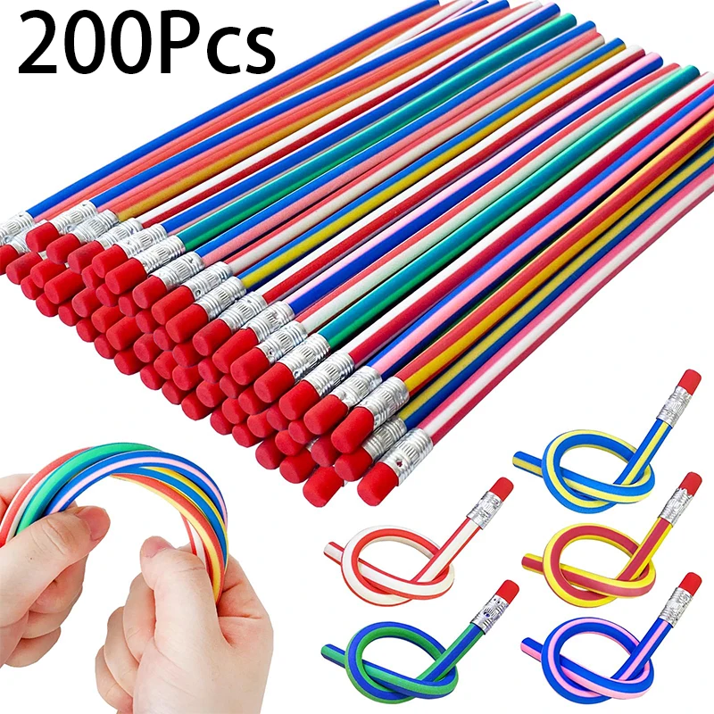 200Pcs Flexible Soft Pencil,Colorful Bendy Pencil,Magic Bendable Pencil with Eraser for Kids Gifts and Reward