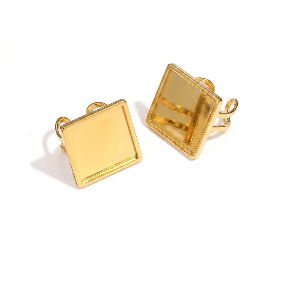 

4pcs Gold Plated Square Ring Blank Settings 10-25mm Adjustable Base for DIY Inlay Jewelry Making Findings Wholesale Supplies