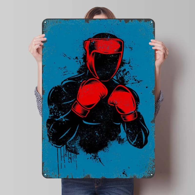 Shadow Boxing Boxer Gloves Sports Metal Poster Modern Home Decoration Living Room Custom Metal Tin Signs for Wall Art Decoration