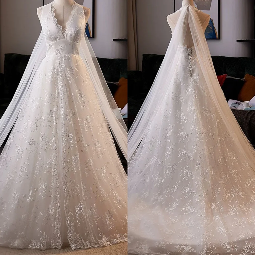 

Customized Delicate White Organza Evening Dress Formal V-Neck Cap Sleeve Lace Up Back Lace Ribbon Special Occasion Gowns