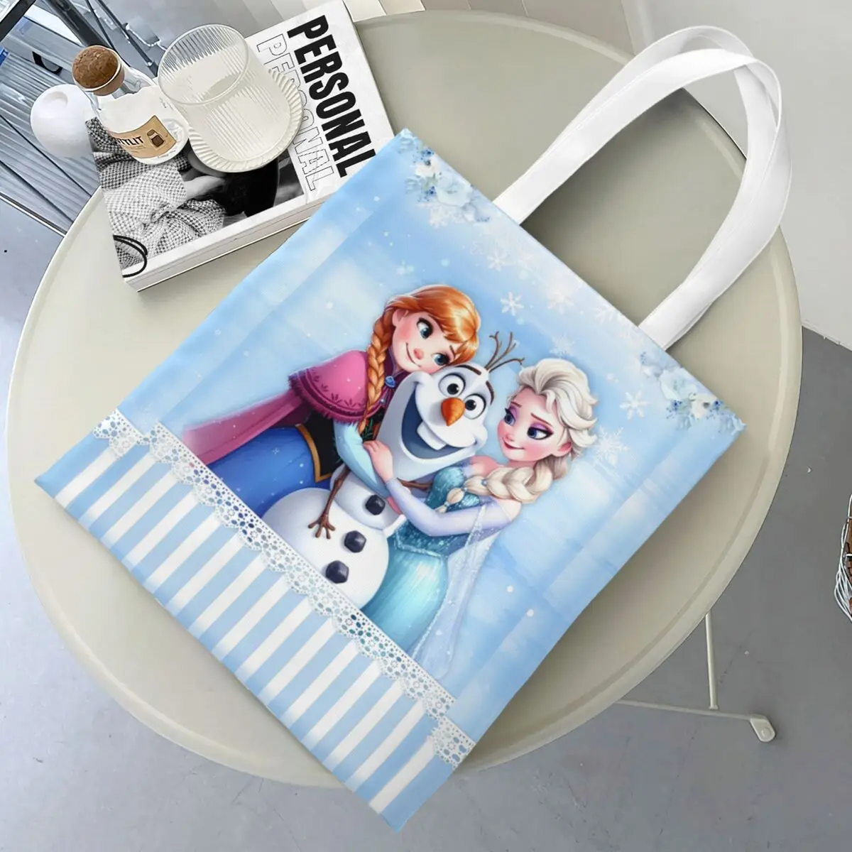 

Frozened Anime Elsa Canvas Tote Bag Simple Style Large Capacity Shopping Bag for Women Daily Bags