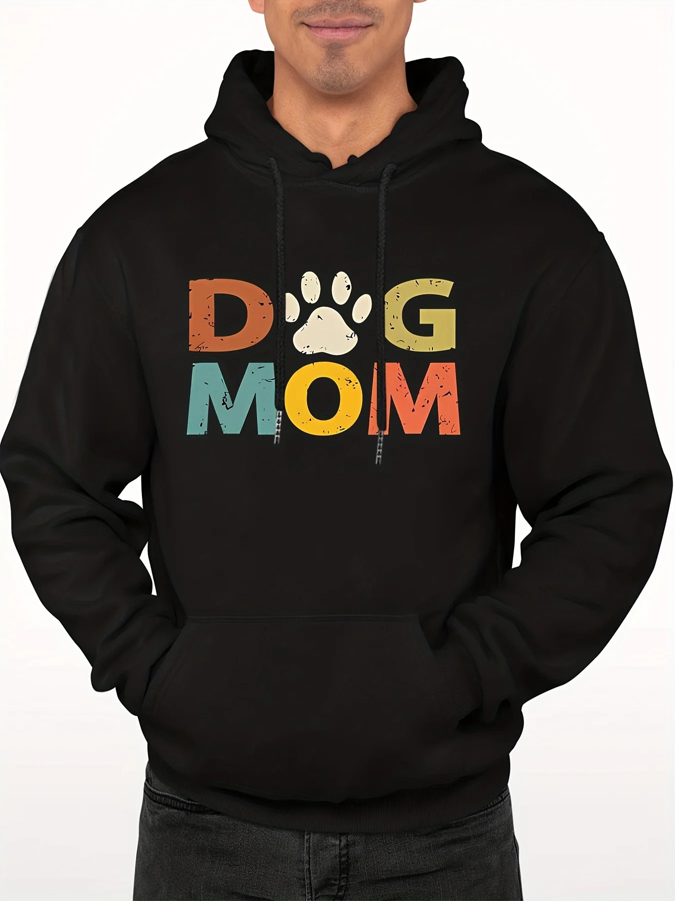 

Winter Fall Graphic DOG MOM Print Hoodie - Men's Casual Pullover Hooded Sweatshirt with Kangaroo Pocket - Streetwear Gift