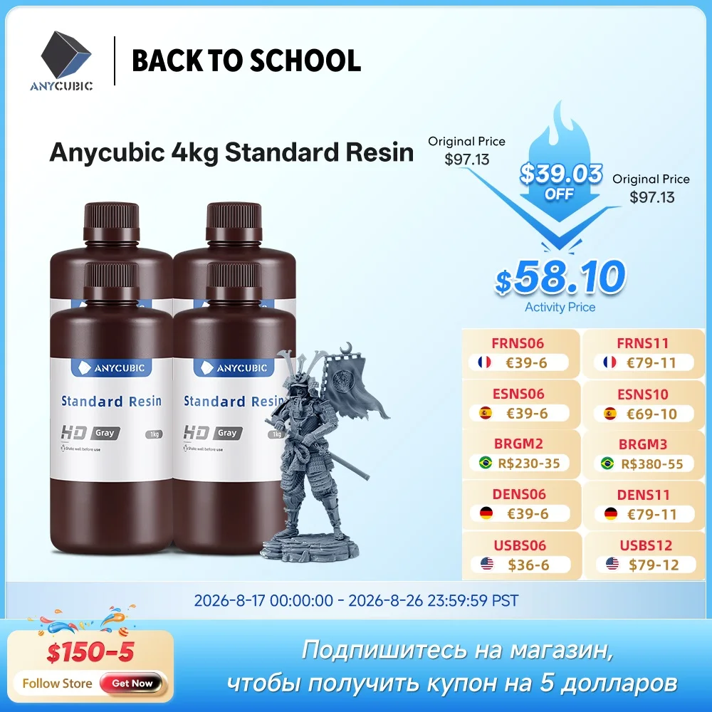 ANYCUBIC 4 pçs/lote 405nm Resina UV Para Impressora 3D LCD Resina Fotopolímero Líquido Impressão 3D Resina Atualização 1kg