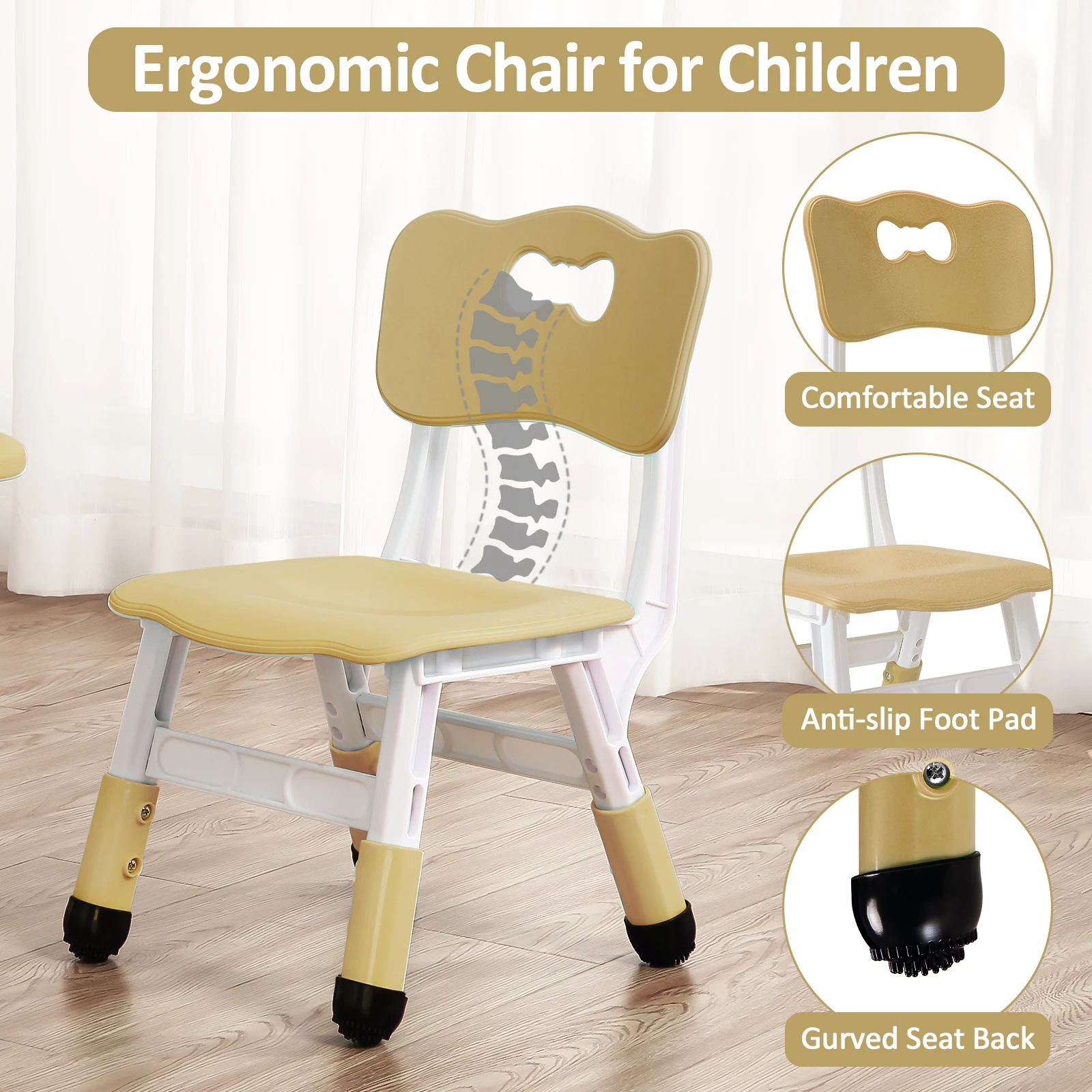 Kids Table and 4 Chairs Set, Height Adjustable Toddler Table and Chair Set for Ages 3-8, Easy to Wipe Arts & Crafts Table