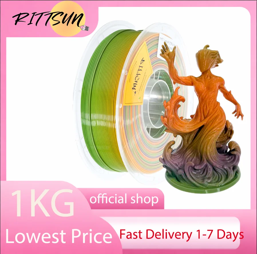 

RITTSUN Silk Rainbow PETG Multi-Color 3D Printing Filament (1.75mm) — Multi-Color PETG Filament, Dimensional Accuracy ±0.02mm, S