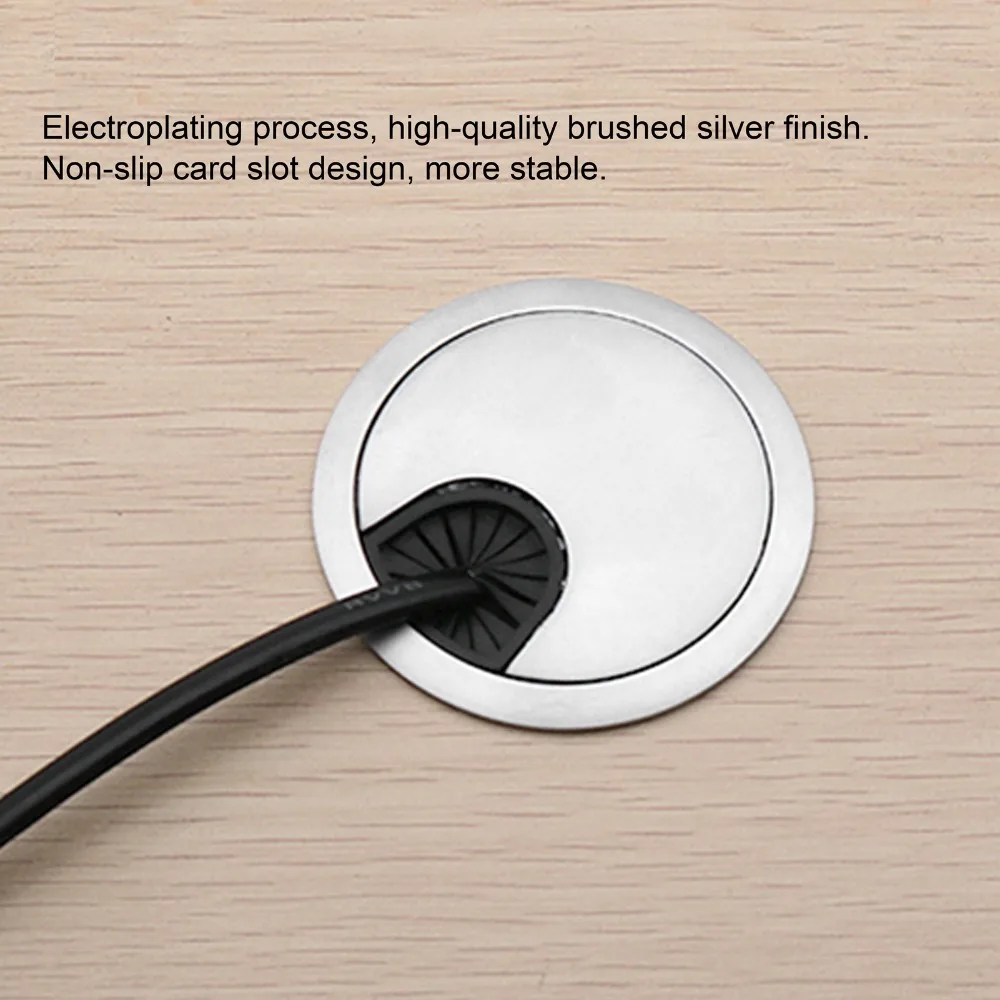 4PCS Sturdy Zinc Alloy Wire Hole Cover 2 Inch Brushed Silver Desk Cable Grommet Cable Hole Cover Home Office
