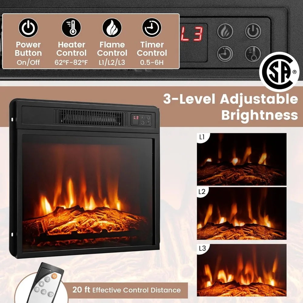 Meja TV dengan Perapian LED, Rak yang Dapat Disesuaikan, Lampu 16 Warna, Remote Control & Fitur Keamanan