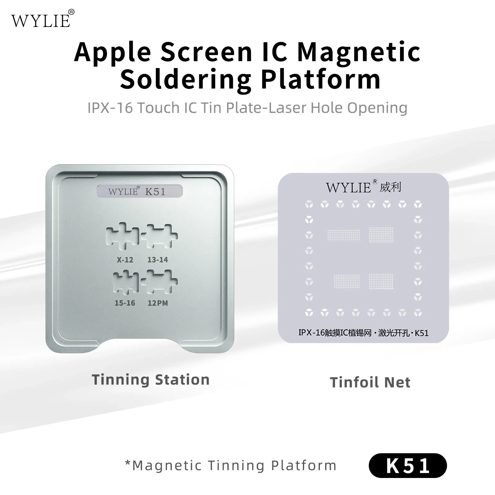 

Платформа для пайки с магнитным экраном WYLIE K51 для iPhone X 11 12 13 14 15 16PM, сенсорный экран IC, оловянное отверстие для экрана и лазерного отверстия