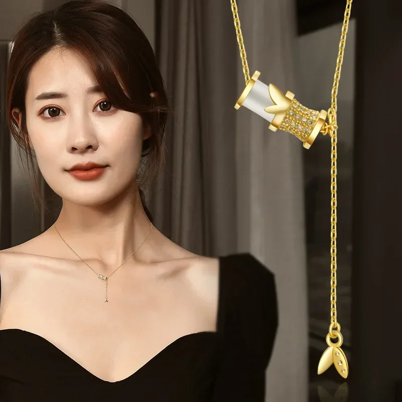 Bamboo joint cat's eye stone women's necklace, step by step improved, collarbone chain, fashionable clothing necklace