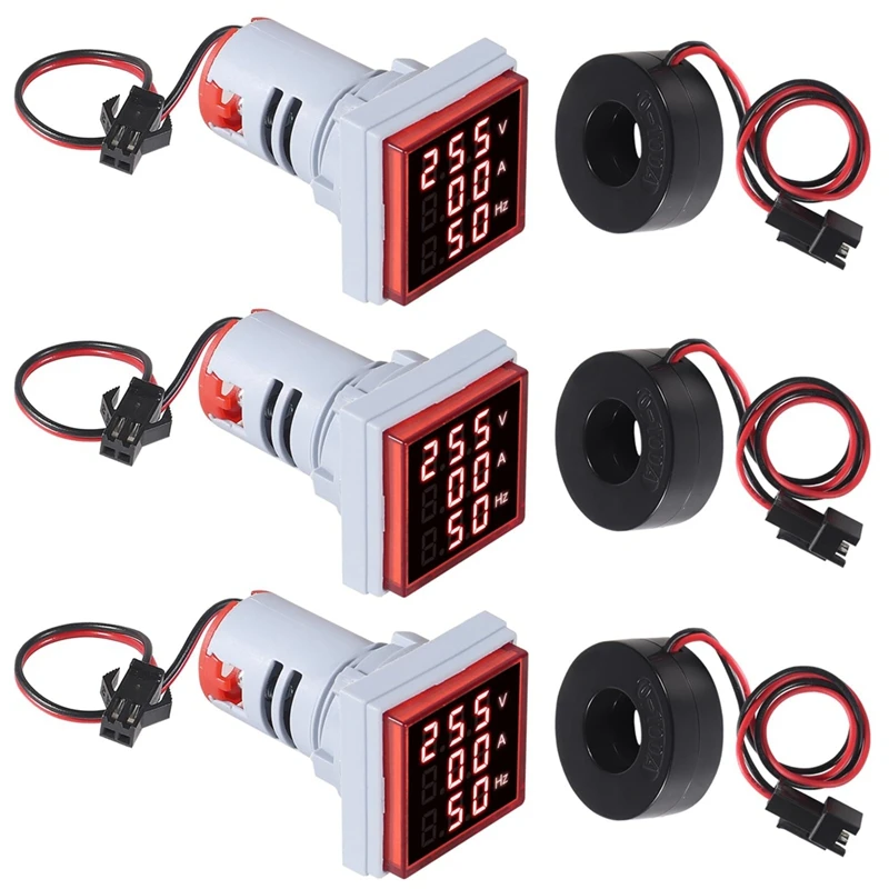 

ABDJ-3Pcs 3 In 1 60-500V 0-100A AC Digital Ammeter Voltmeter, LED Display Voltage Detector Current Tester Gauge