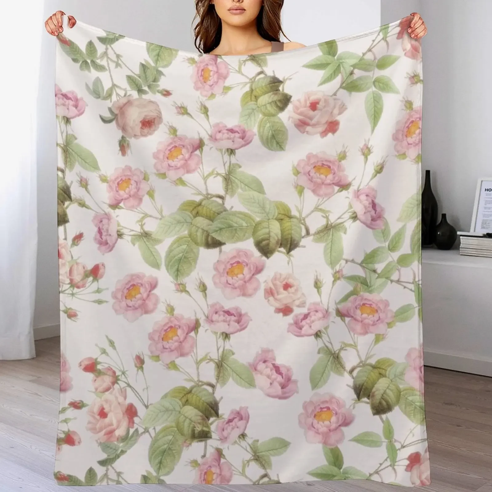 

Old Vintage Roses on Pink Pattern Throw Blanket Sleeping Bag For Sofa Thin heavy to sleep Flannel Blankets