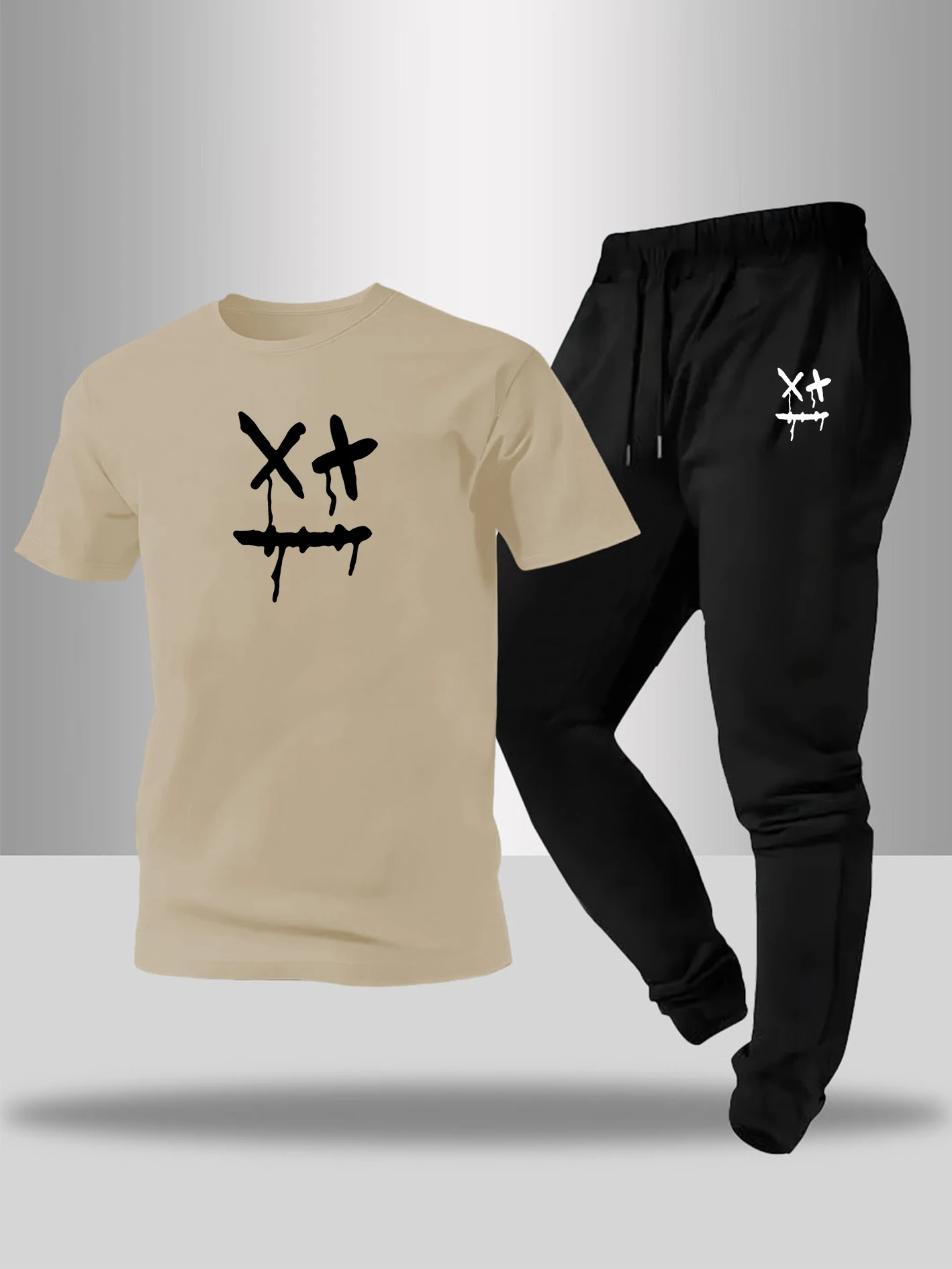

Men's 2pcs Casual Tracksuit, Crew Neck Leopard Print T-shirt & Drawstring Jogger Pants, Breathable Sportswear Outfit for Daily