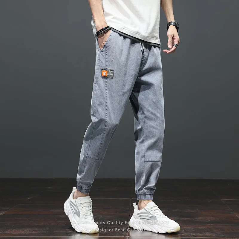 2026 Summer Thin Cotton Men's Harem Denim Pants Baggy Tapered Jeans Men Elastic Waist Work Streetwear Joggers Casual Trousers