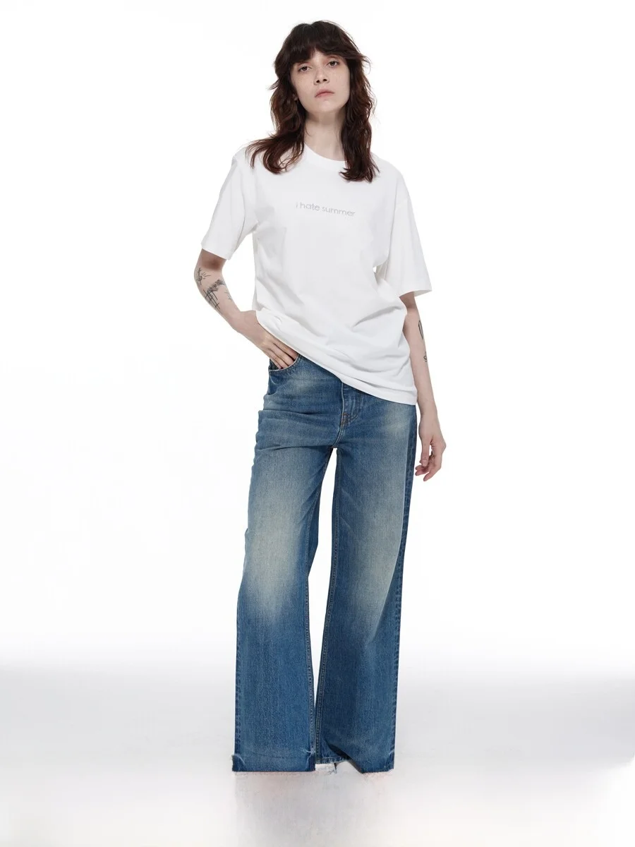 

Ретро джинсы с широкими штанинами для мужчин, с эффектом похудения, с высокой талией, из денима, летние, винтажные, в стиле High Street