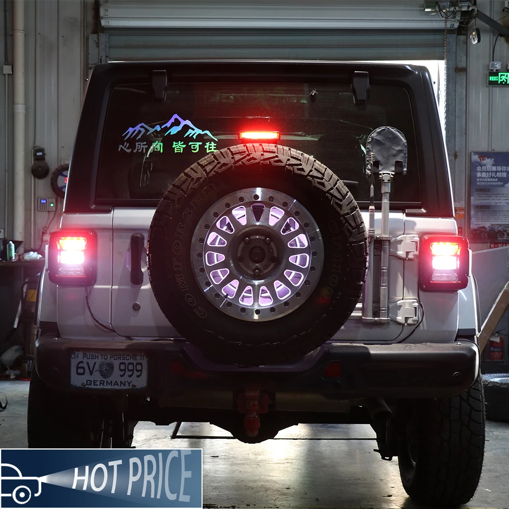 ل برونكو رانجلر JL JK Tank 300 إطار احتياطي ترقية بدء التشغيل تأثير LED إطار احتياطي ضوء تسليط الضوء على الضوء الخلفي العكسي