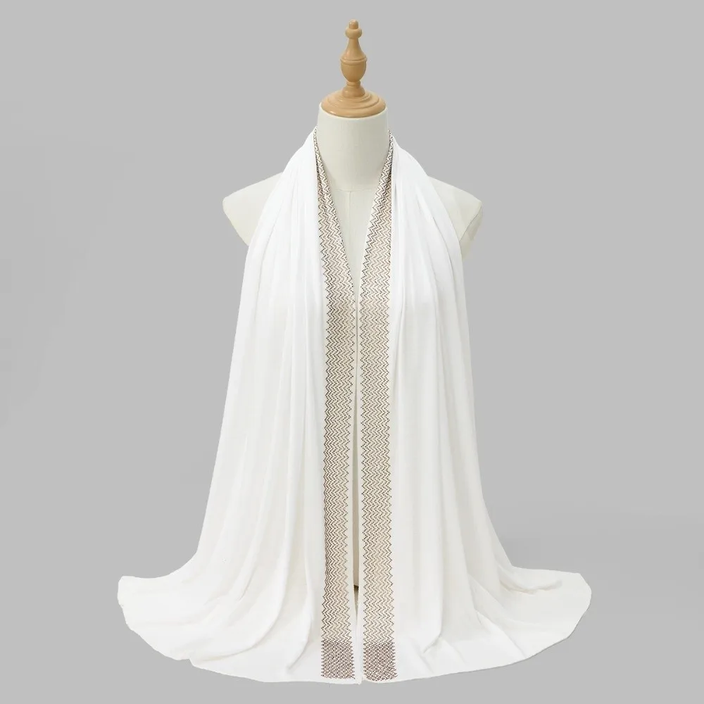 

Breathable Rhinestone Chiffon Hijab Scarf Sunscreen Solid Color Smooth Silk Headscarf Lightweight Polyester Thin Large Shawl