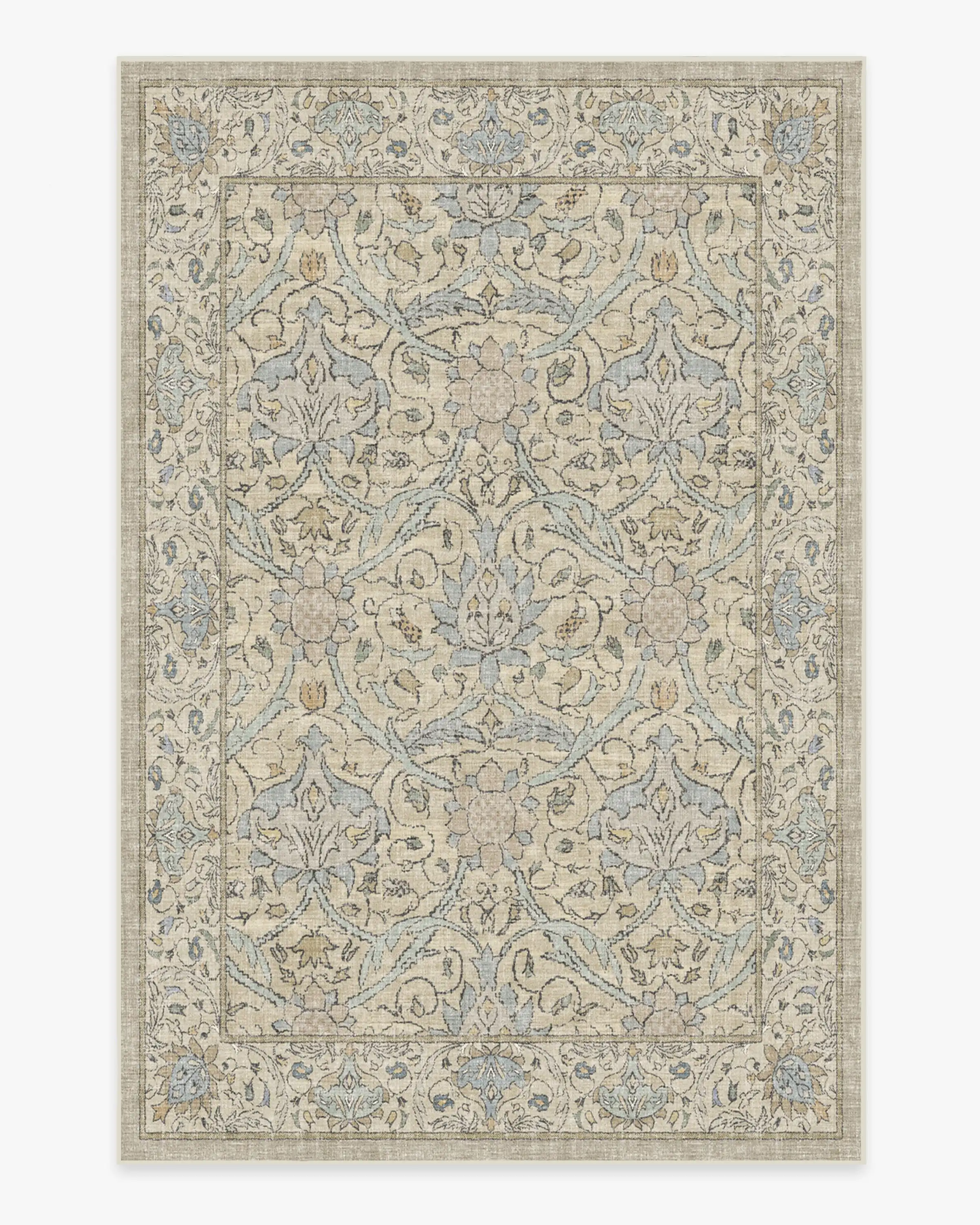 Turkish Vintage Beige FLORAL Area Rug William Morris Natural Stone Tufted Rug Farmhouse Decor Living Room Bedroom Decorative Rug