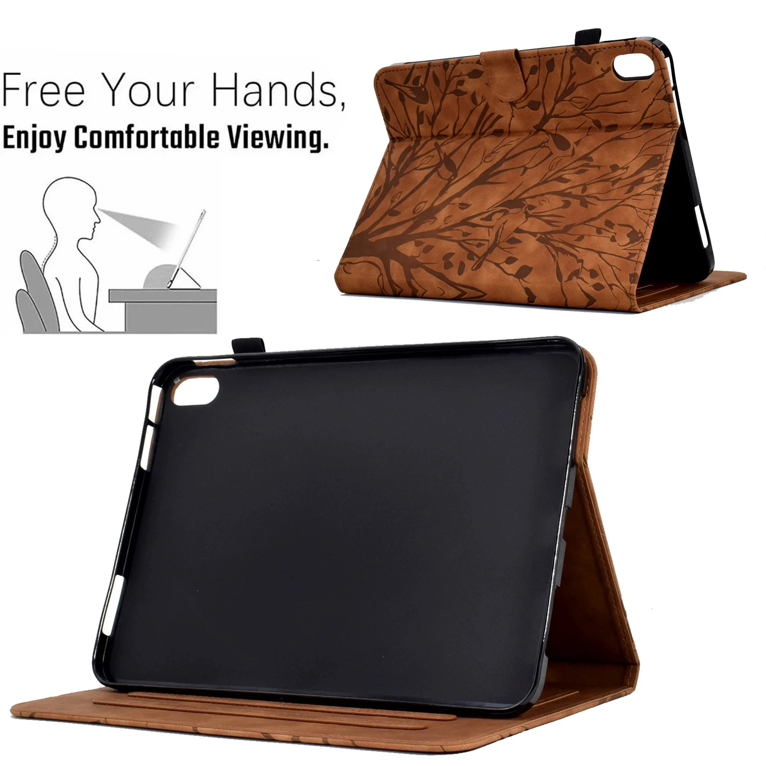 Funda de cuero con árbol en relieve para Ipad, carcasa con tapa para tarjetas para Ipad 10 \