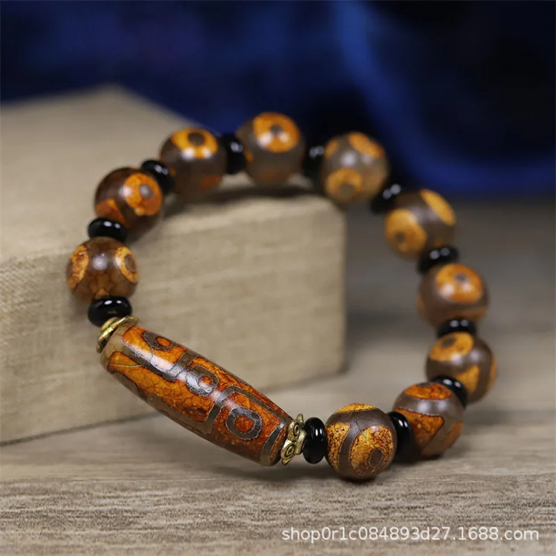 

Браслет в тибетском стиле из агата для мужчин и женщин, с тремя кругами, девятиглазой бусиной и бусиной дзи.